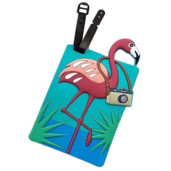 (2) Flamingo with Camera Silicone PVC Luggage Tags - Picture 1 of 3